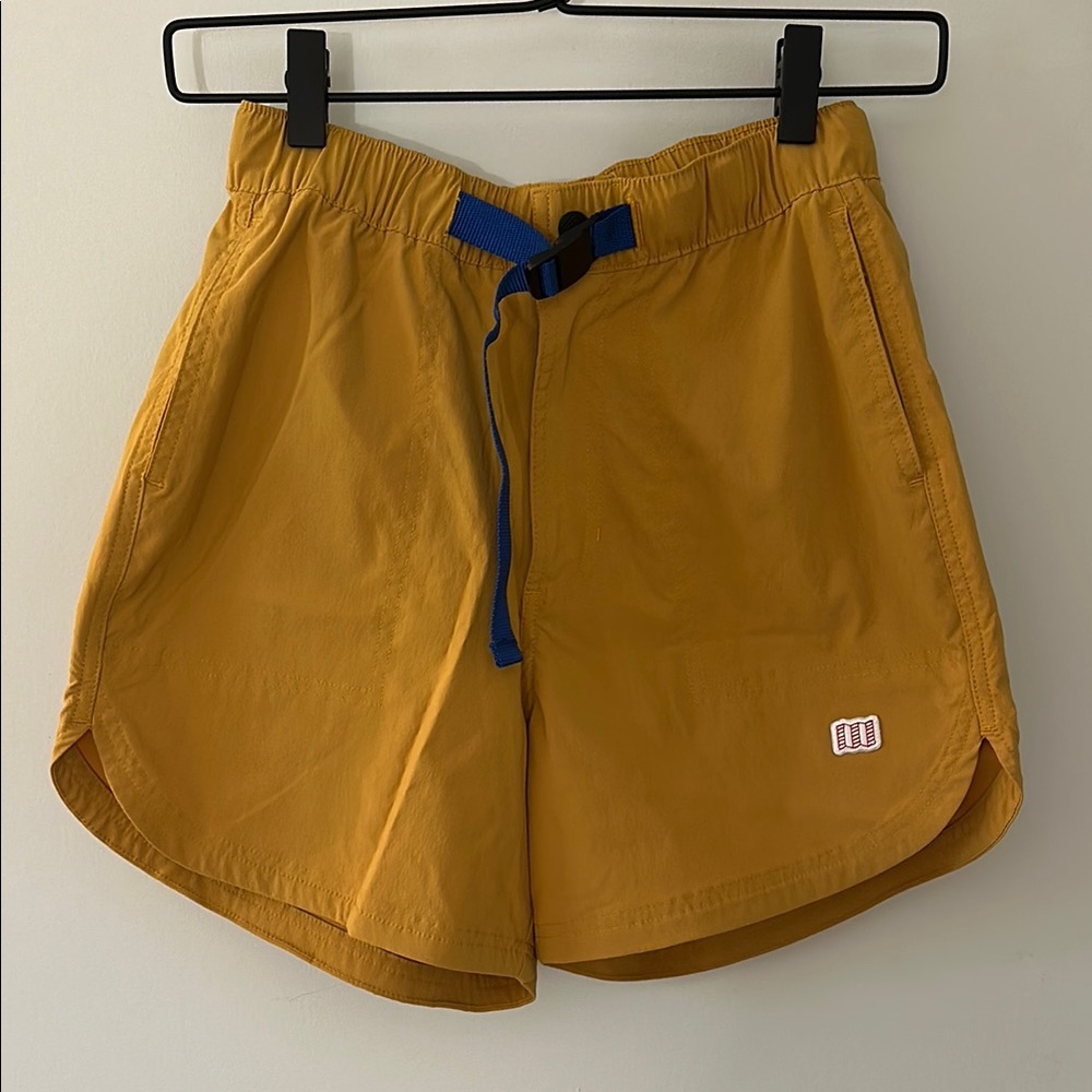Topo Designs Women’s Shorts. Size: S. Color: mustard/blue.